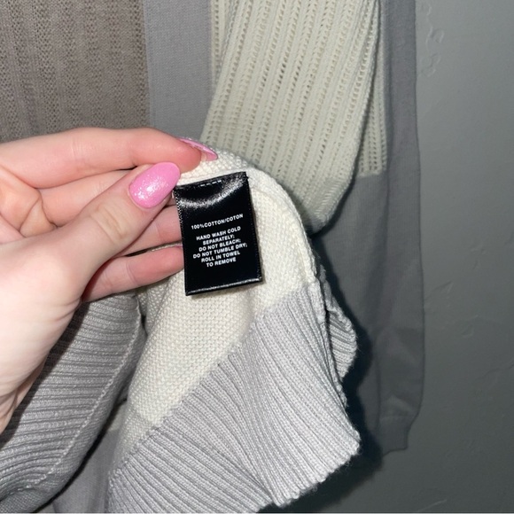 Lafayette 148 Patchwork Neutral Cotton Crewneck Sweater - Picture 4 of 5